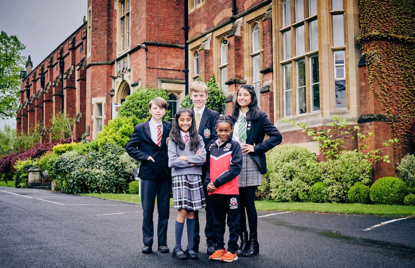 Wolverhampton Grammar School students in the school grounds